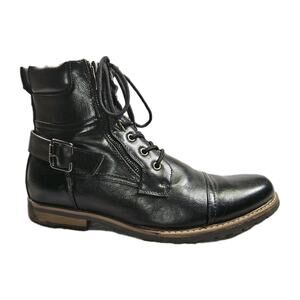 Bruno Marc Combat Boots Men’s Size 10 Black Lace Up Side Zip Cap Toe Moto Style